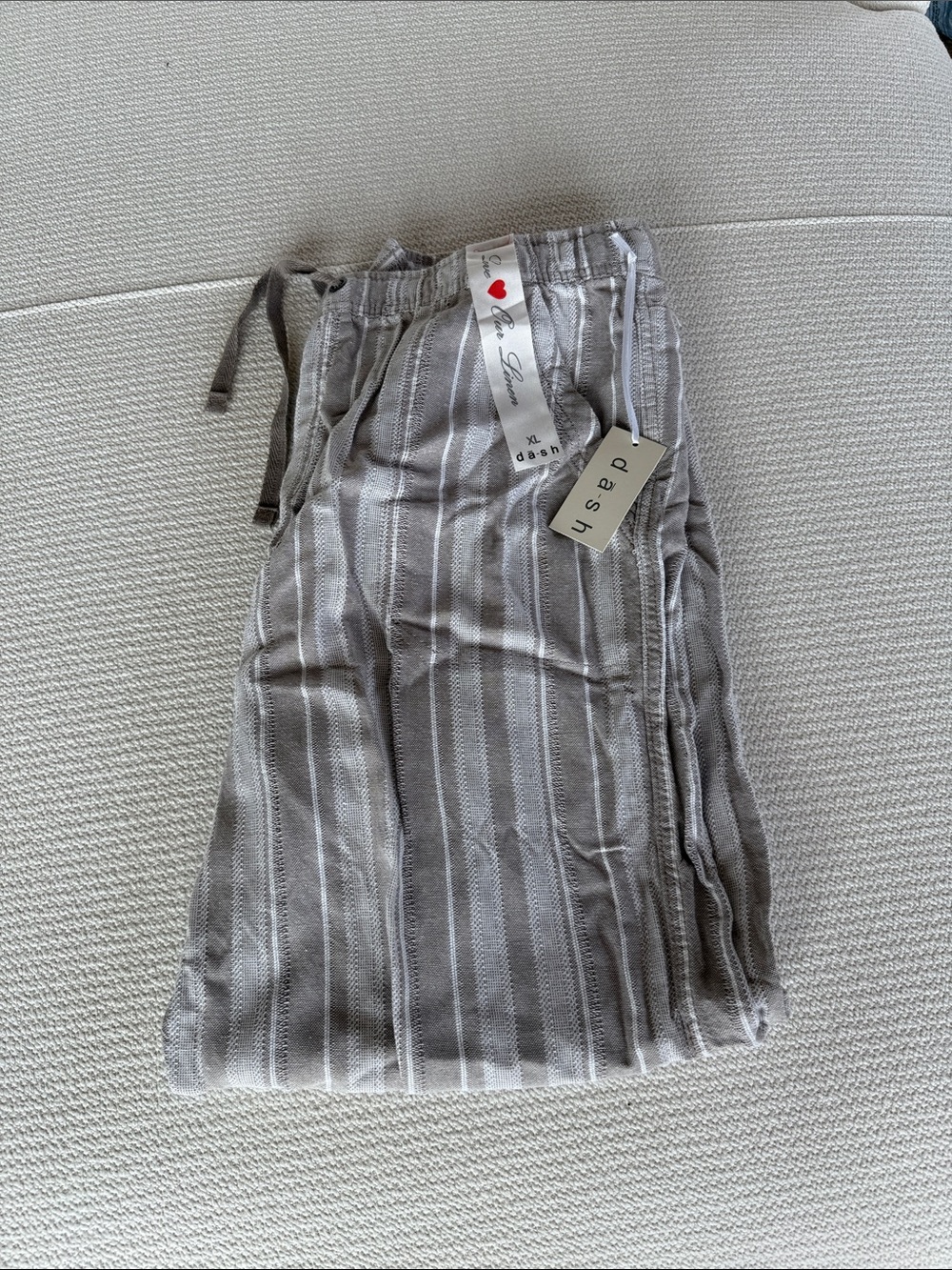 Dash Grey Striped Ankle Linen Pants